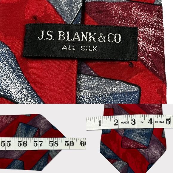 J.S. Blank & Co. Men's Abstract Necktie 100% Silk Red Purple Blue White - Picture 11 of 11